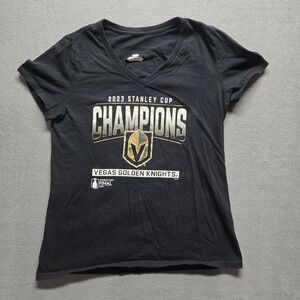 Vegas Golden Knights 2023 Stanley Cup Champions Black V Neck T Shirt Womens L